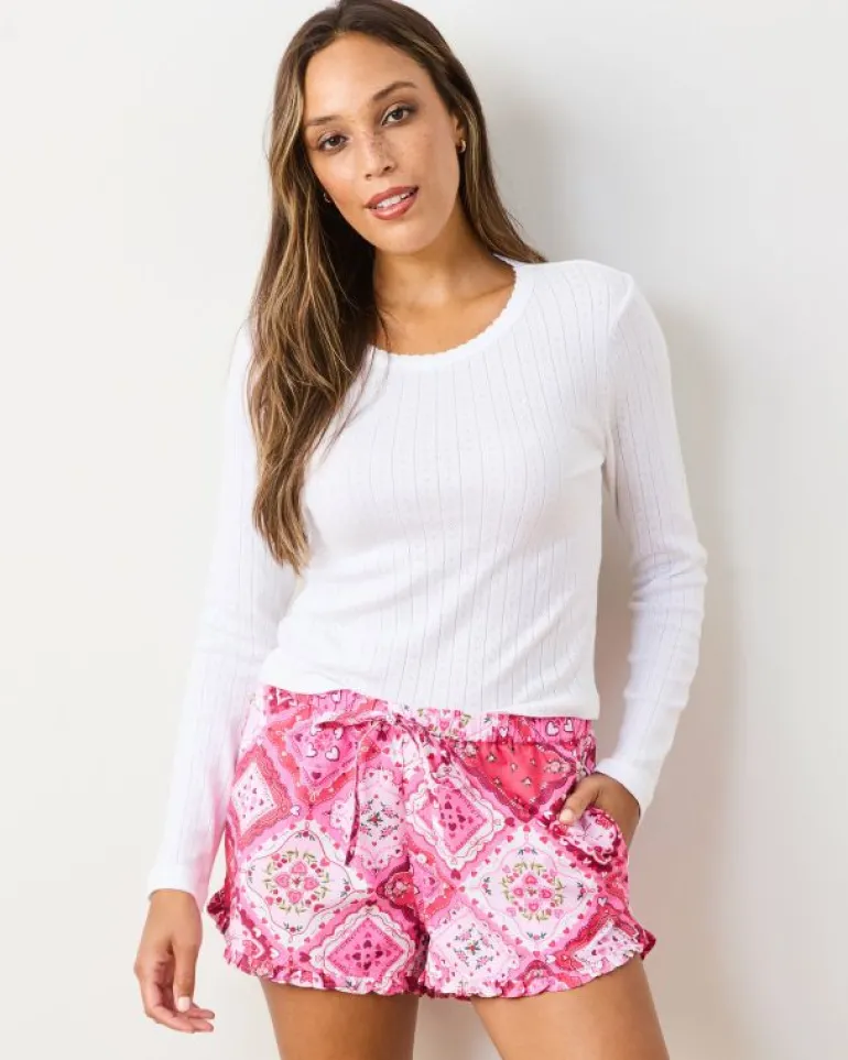Bundles<Printfresh Vintage Valentine - Ruffle Shorts u0026 Pointelle Long Sleeve - Mailbox Pink/White